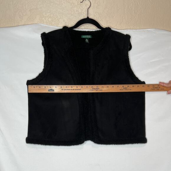Ralph Lauren size XL vest faux suede black fleece interior elevated office - Picture 3 of 8